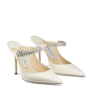Jimmy Choo Bing 100 Mules Patent Leather With Crystal Strap Beige
