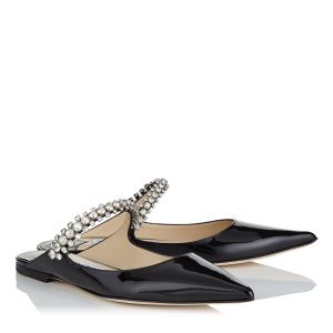 Jimmy Choo Bing Flat Mules Patent Leather With Crystal Strap Black