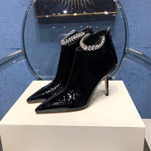 Jimmy Choo Blaize 85 Ankle Booties Patent Leather With Crystal Strap Black