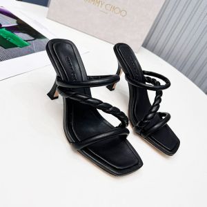 Jimmy Choo Diosa 85 Slides Leather With Braided Strap Black