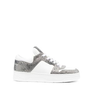 Jimmy Choo Florent M Sneakers Women Crosta and Leather With Crystal Embellishment White/Grey