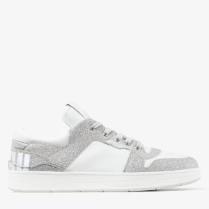 Jimmy Choo Florent M Sneakers Women Giltter and Leather With Choo Lettering White/Silver