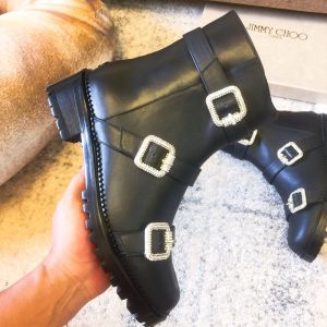 Jimmy Choo Hank Ankle Boots Leather With Crystal Buckle Black