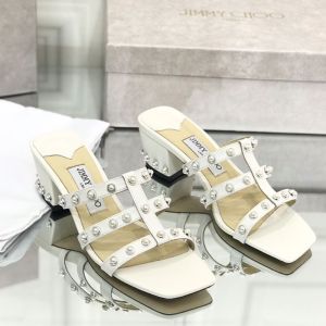 Jimmy Choo Hazal 45 Caged Mules Nappa With Pearl Studs White