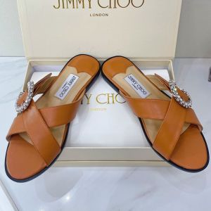 Jimmy Choo Marle Flats Sheep Leather With Crystals Buckle Brown