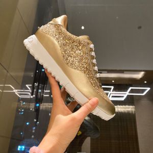 Jimmy Choo Monza Sneakers Antique Leather And Glitter Fabric Gold