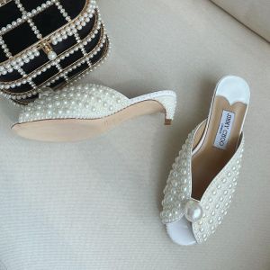 Jimmy Choo Samantha 35 Mules Leather With All Over Pearls White