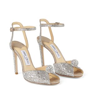 Jimmy Choo Sacora 100 Sandals Suede With Hotfix Crystals And Sphere Detail Silver