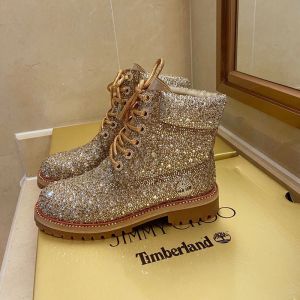 Jimmy Choo Timberland Boots Nubuck Leather With All Over Swarovski Crystals Silver
