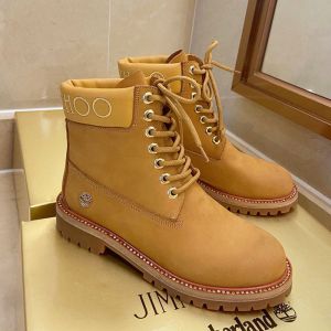 Jimmy Choo Timberland Boots Nubuck Leather With Embroidered Logo Camel