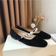 Jimmy Choo Ade Flats Suede With Pearl Embellishment Black