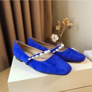 Jimmy Choo Ade Flats Suede With Pearl Embellishment Blue