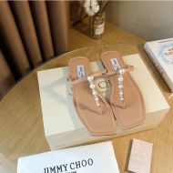 Jimmy Choo Alaina Slides Nappa Leather With Pearl Embellishment Pink