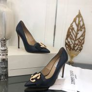Jimmy Choo Ari 100 Pumps Leather With JC Logo And Grosgrain Bow Black