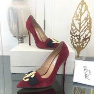 Jimmy Choo Ari 100 Pumps Suede With JC Logo And Grosgrain Bow Burgundy