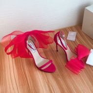 Jimmy Choo Aveline 100 Sandals Suede With Oversized Mesh Bows Red