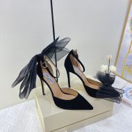 Jimmy Choo Averly 100 Pumps Suede With Oversized Mesh Bows Black