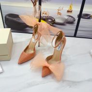 Jimmy Choo Averly 100 Pumps Suede With Oversized Mesh Bows Orange