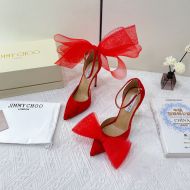 Jimmy Choo Averly 100 Pumps Suede With Oversized Mesh Bows Red