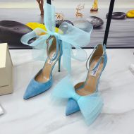 Jimmy Choo Averly 100 Pumps Suede With Oversized Mesh Bows Sky Blue
