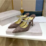 Jimmy Choo Bing Mules Suede With Crystal And Pearl Strap Brown