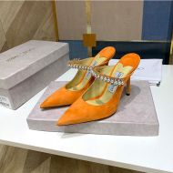 Jimmy Choo Bing Mules Suede With Crystal And Pearl Strap Orange