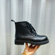 Jimmy Choo Cora Flat Mix Combat Boots Leather With JC Monogram Black