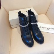 Jimmy Choo Cruz Combat Boots Leather With Crystal Detailing Black