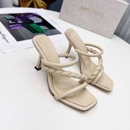 Jimmy Choo Diosa 85 Slides Leather With Braided Strap Apricot
