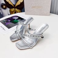 Jimmy Choo Diosa 85 Slides Leather With Braided Strap Silver