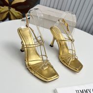 Jimmy Choo Indiya 85 Sandals Women Nappa Leather With Crystal Hearts Gold