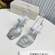 Jimmy Choo Indiya 85 Sandals Women Nappa Leather With Crystal Hearts Silver