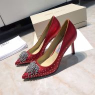 Jimmy Choo Joan 85 Pumps Glitter Fabric With Firework Crystal Red