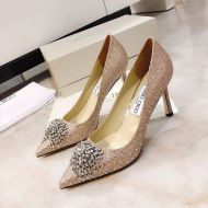 Jimmy Choo Joan 85 Pumps Glitter Fabric With Firework Crystal Rose Gold