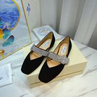 Jimmy Choo Krista Flats Suede With Crystal Strap Black