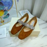 Jimmy Choo Krista Flats Suede With Crystal Strap Brown
