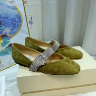 Jimmy Choo Krista Flats Suede With Crystal Strap Green