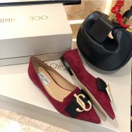 Jimmy Choo Love Flats Suede With JC Emblem Red