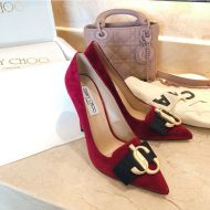 Jimmy Choo Love 100 Pumps Suede With JC Emblem Red