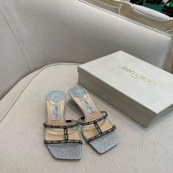 Jimmy Choo Maelie 60 Slides Glitter Fabric With Logo-Woven Ribbon Silver