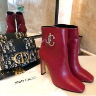 Jimmy Choo Mahesa 100 Ankle Booties Calf Leather With JC Emblem Red