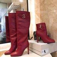Jimmy Choo Mahesa 100 Knee Booties Calf Leather With JC Emblem Red