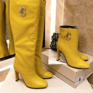 Jimmy Choo Mahesa 100 Knee Booties Calf Leather With JC Emblem Yellow