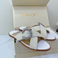 Jimmy Choo Marle Flats Patent Leather With Pearls And Crystals Buckle White