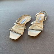 Jimmy Choo Meira Flats Nappa Leather With Leaf Crystal Embellishment White
