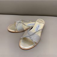 Jimmy Choo Minea Slides Glitter Fabric With Crystal Chain Gold