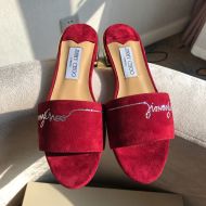 Jimmy Choo Minea Slides Suede With Crystals Embellished Red