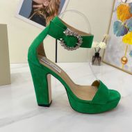 Jimmy Choo Mionne 115 Platform Sandals Suede With Crystal Buckle Green