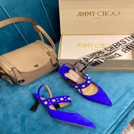 Jimmy Choo Ray 65 Slingback Pumps Suede With Pearls Blue