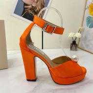 Jimmy Choo Socorie 115 Platform Sandals Satin With Pearl Detailing Orange